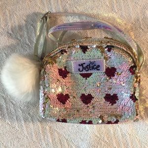 Justice girls heart flip sequin bag purse